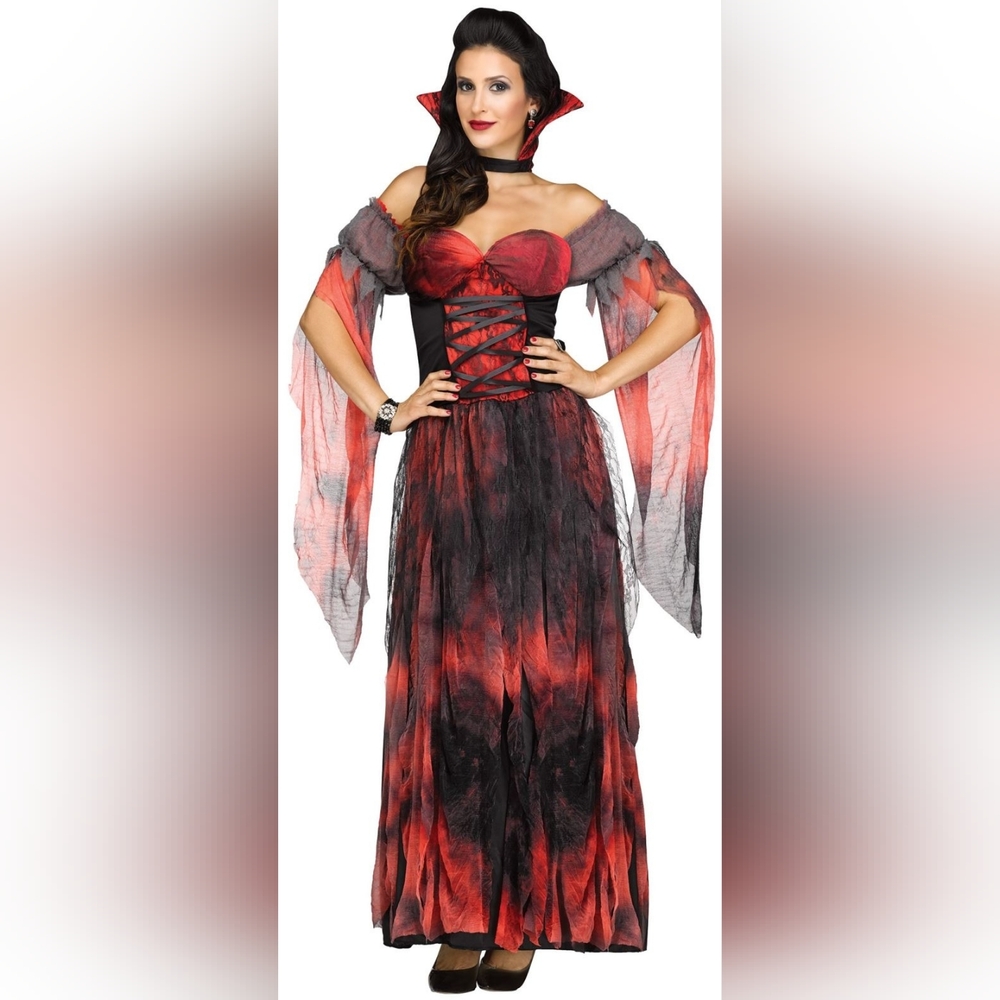 Countessa Black & Red Halloween Vampire Costume Gown Size Large NWT